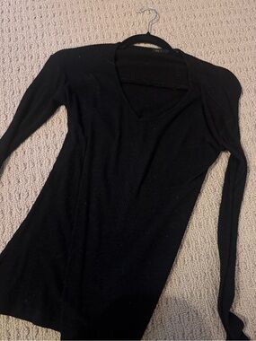 rag & bone Black V-Neck Long Sleeve Ribbed Dress